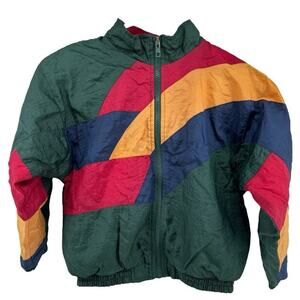 Vintage Tough Gear Windbreaker Jacket Zip Up Colorblock Mock Neck Green Red 7